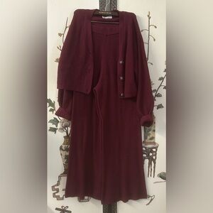 Anthropologie Burgundy Sweater Cardigan and Pant Set